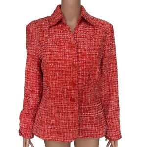 COLDWATER CREEK Orange Tweed Blazer Jacket Button Up size 8